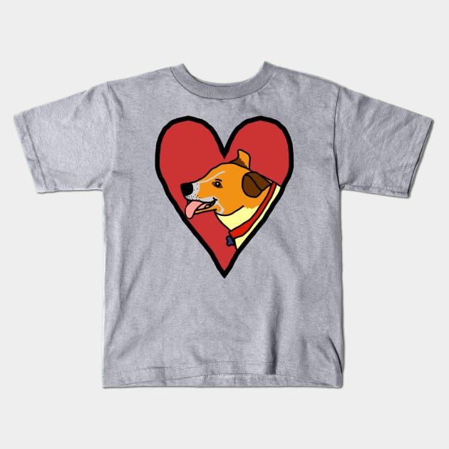 My Valentine Toby Dog Portrait in Red Heart Kids T-Shirt by ellenhenryart